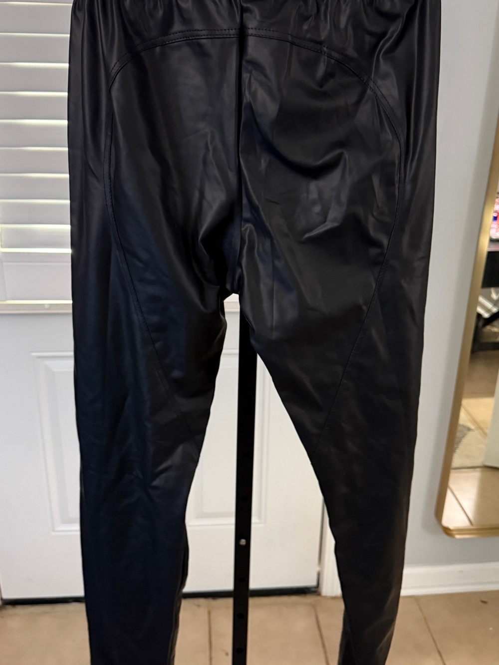 Men's Black Faux-Leather Joggers with Zip Detail - Picture 4 of 4